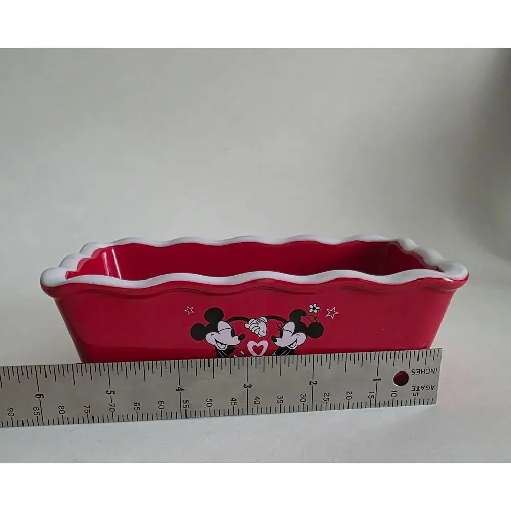 Disney Mickey Minnie Heart Stoneware Loaf Baking Dish Red 2022